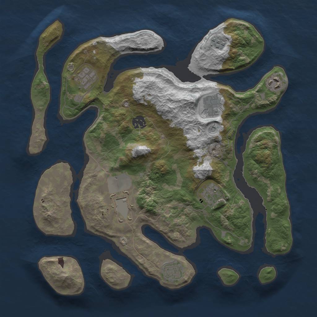 Rust Map: Barren, Size: 3500, Seed: 2135934114, 11 Monuments