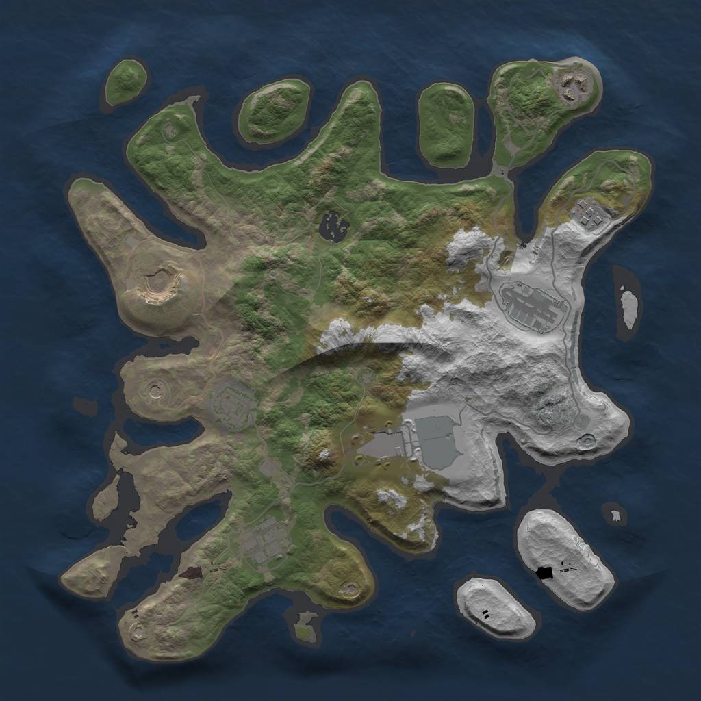 Rust Map: Barren, Size: 3500, Seed: 126429070, 11 Monuments