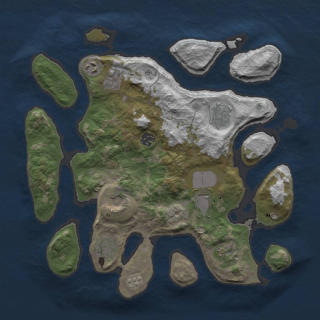 Rust Map: Barren, Size: 3500, Seed: 624678933, 12 Monuments