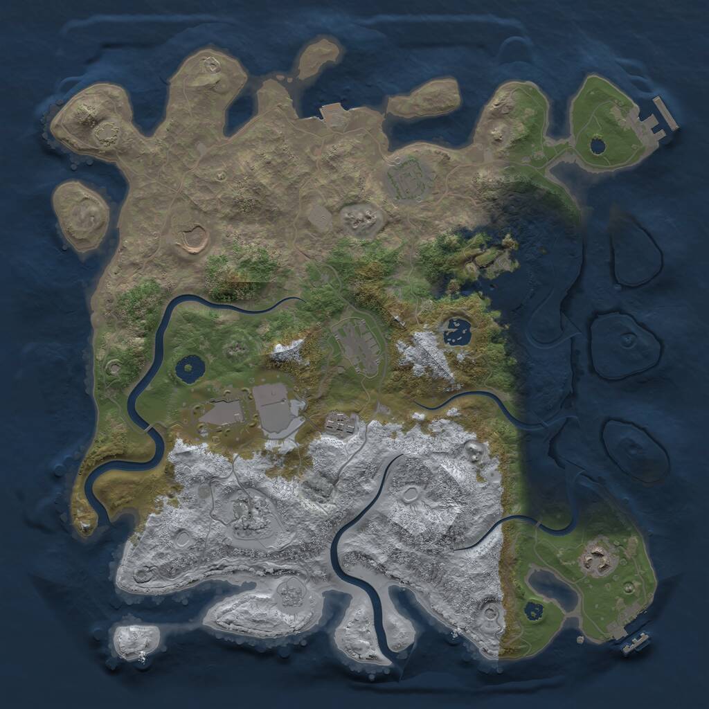 Rust Map: Procedural Map, Size: 3800, Seed: 3877, 15 Monuments