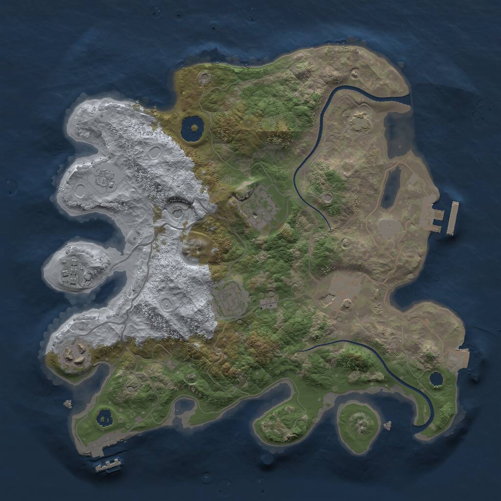 Rust Map: Procedural Map, Size: 3000, Seed: 843839937, 11 Monuments