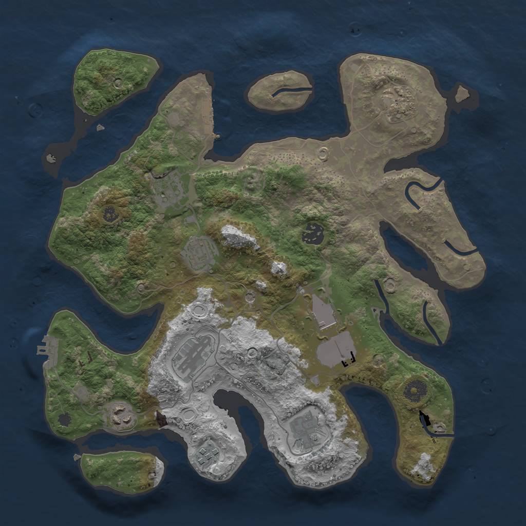 Rust Map: Procedural Map, Size: 3500, Seed: 1851216074, 17 Monuments