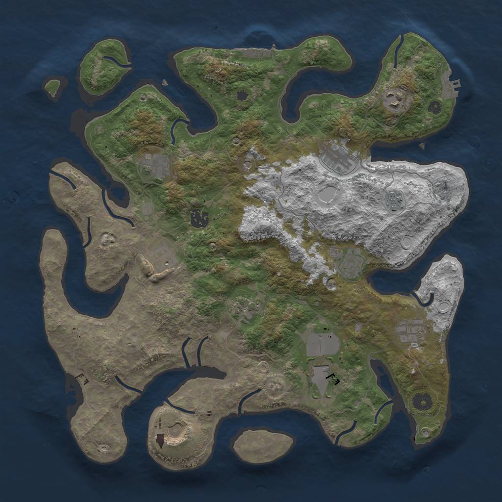 Rust Map: Procedural Map, Size: 3950, Seed: 1935143599, 19 Monuments