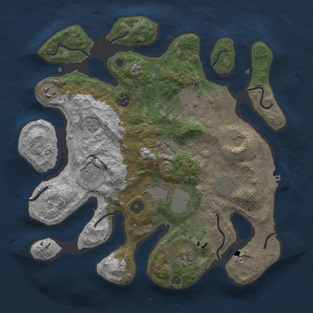 Rust Map: Procedural Map, Size: 3500, Seed: 784545, 16 Monuments