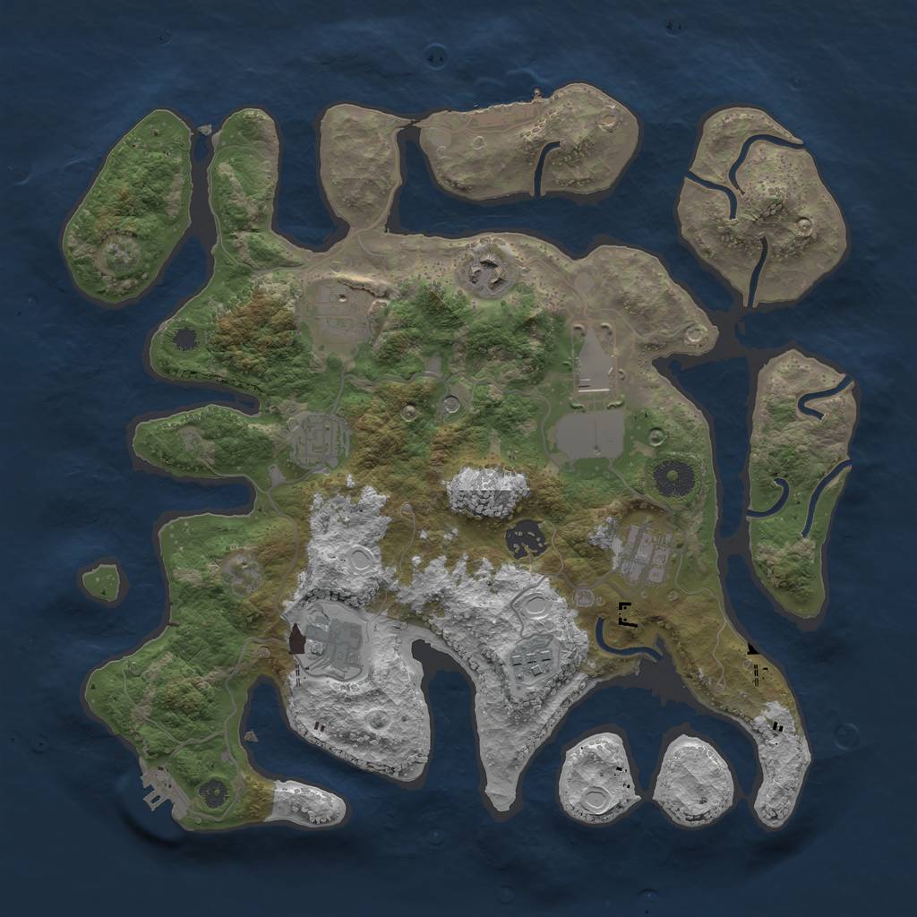 Rust Map: Procedural Map, Size: 3500, Seed: 3073, 16 Monuments