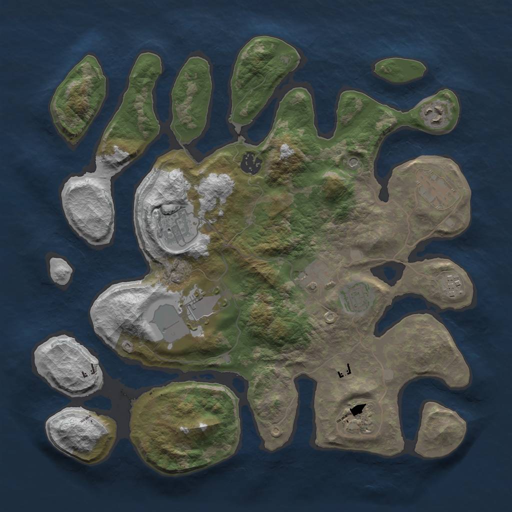 Rust Map: Barren, Size: 3600, Seed: 12345, 12 Monuments