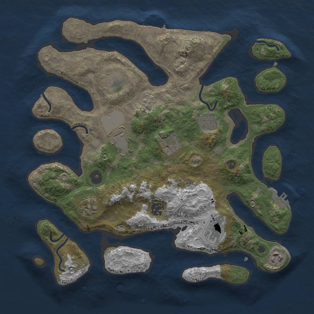 Rust Map: Procedural Map, Size: 3600, Seed: 295406389, 17 Monuments