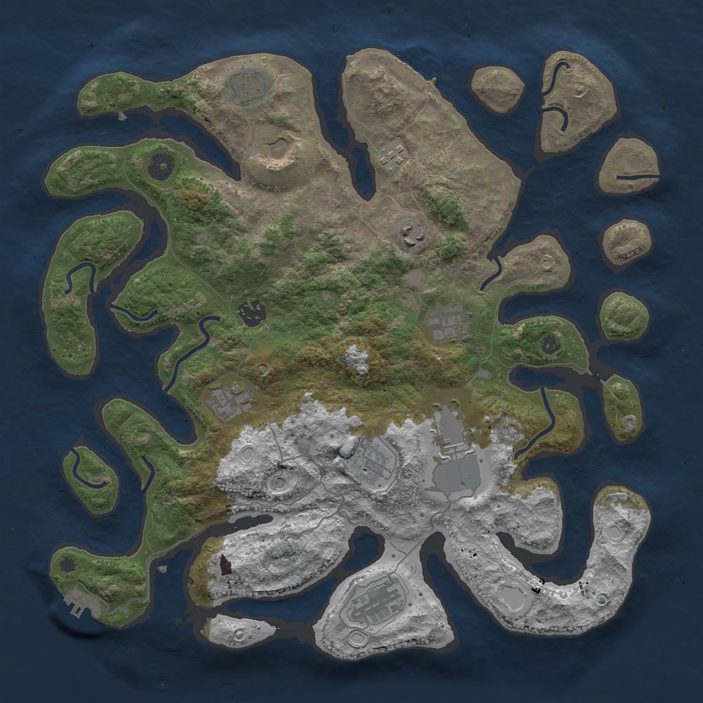 Rust Map: Procedural Map, Size: 3950, Seed: 1332311433, 18 Monuments