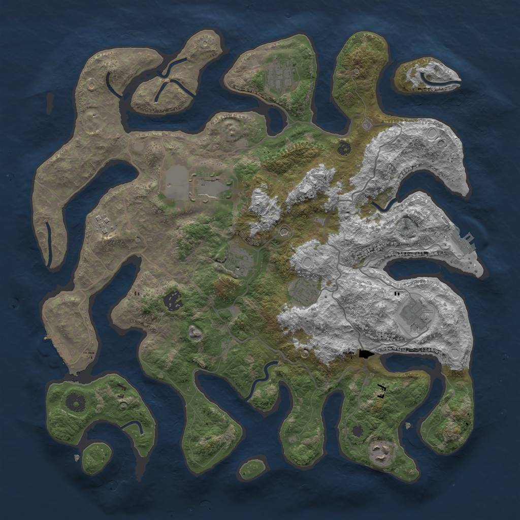 Rust Map: Procedural Map, Size: 4000, Seed: 1078876114, 16 Monuments