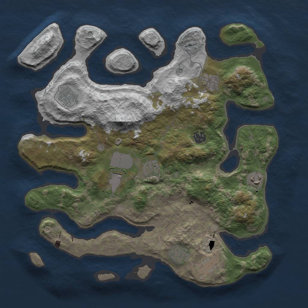 Rust Map: Barren, Size: 3750, Seed: 767323009, 12 Monuments