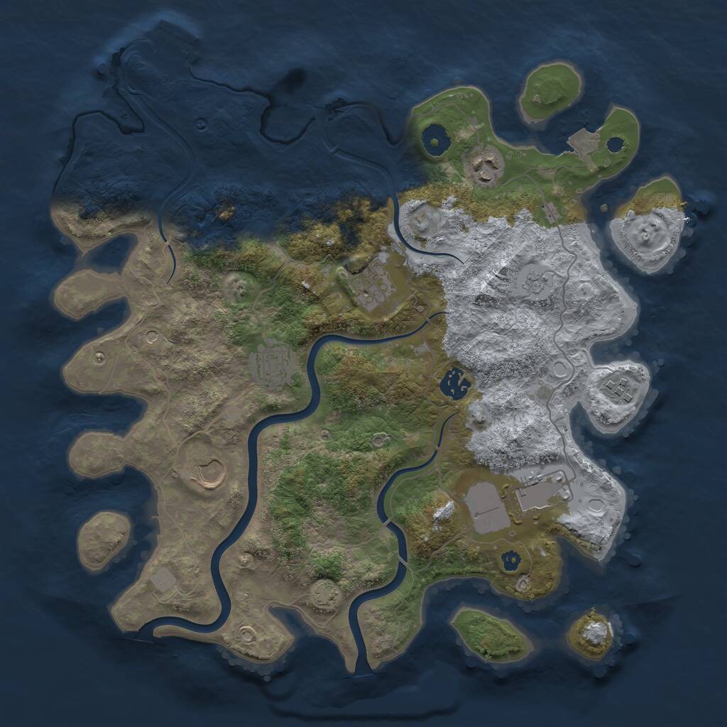 Rust Map: Procedural Map, Size: 3700, Seed: 1923586305, 12 Monuments