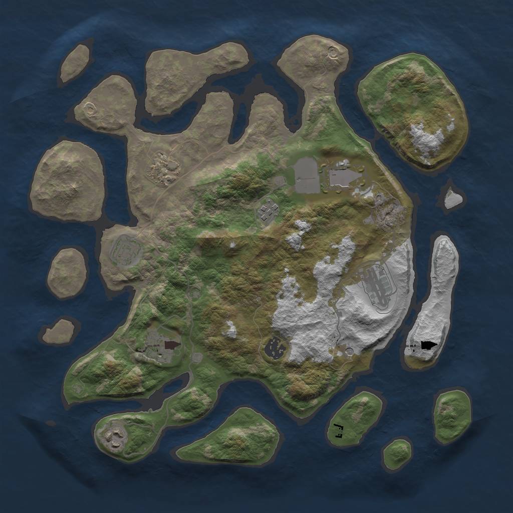 Rust Map: Barren, Size: 3750, Seed: 56573014, 11 Monuments