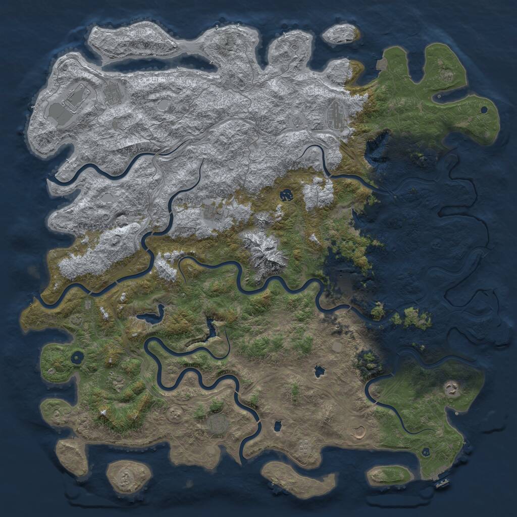 Rust Map: Procedural Map, Size: 6000, Seed: 974410433, 17 Monuments