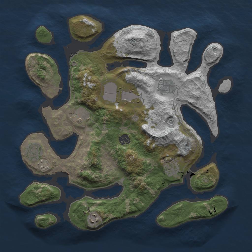 Rust Map: Barren, Size: 3500, Seed: 128514978, 11 Monuments