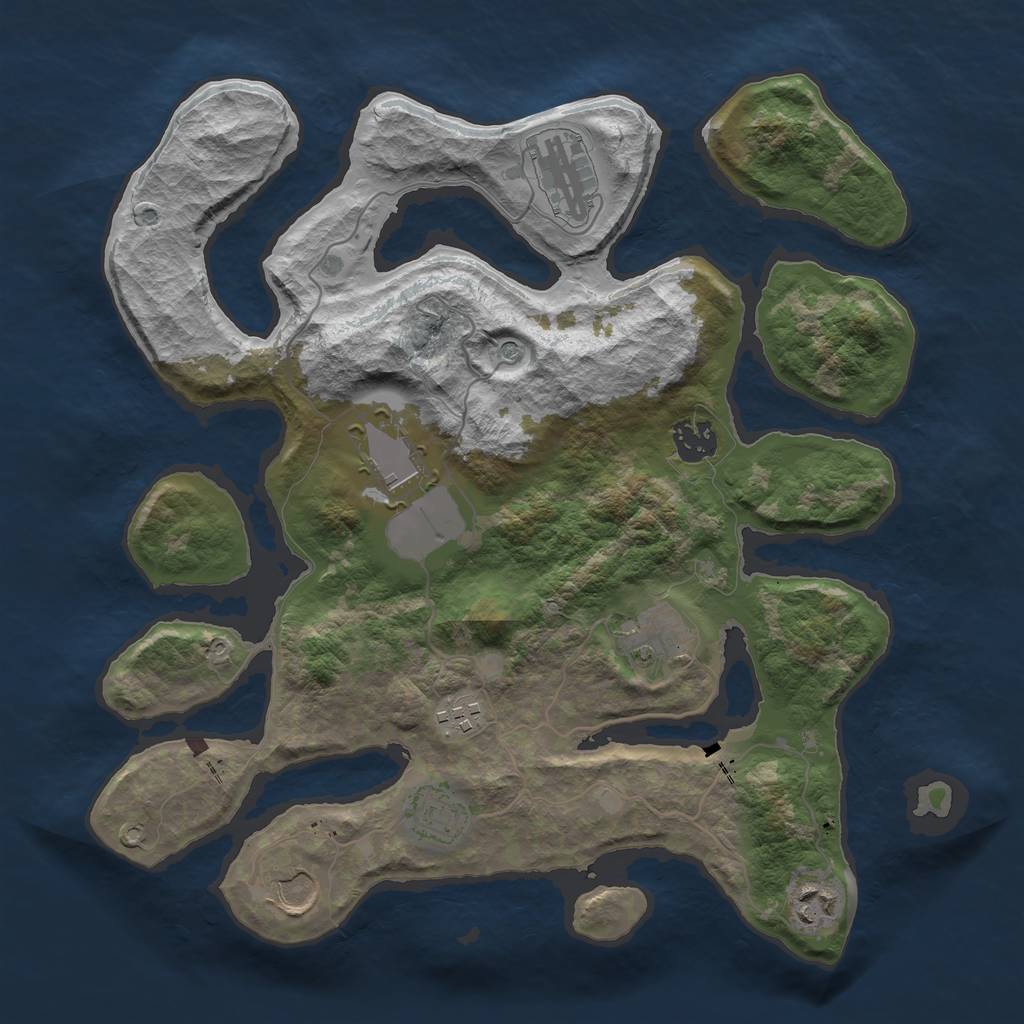 Rust Map: Barren, Size: 3500, Seed: 675346168, 11 Monuments