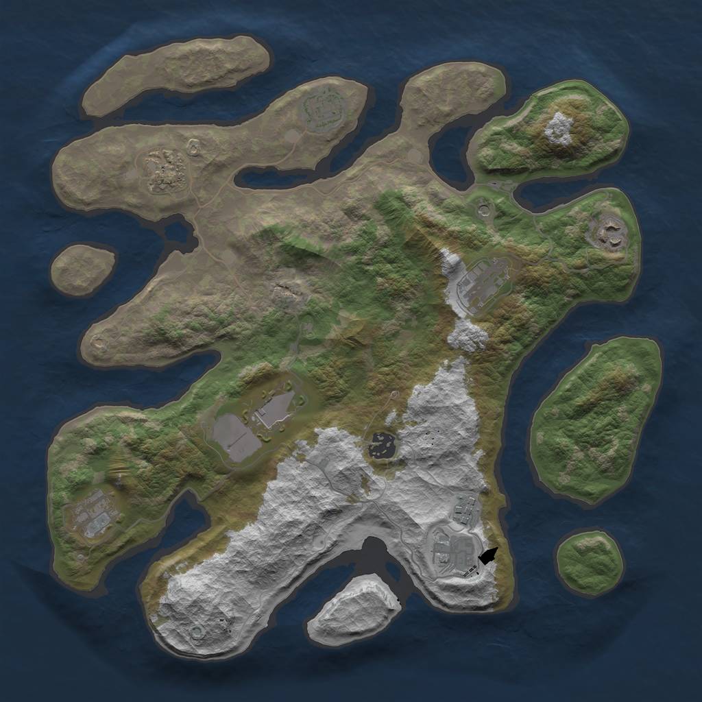 Rust Map: Barren, Size: 3800, Seed: 7677724, 12 Monuments