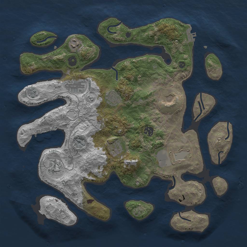 Rust Map: Procedural Map, Size: 3800, Seed: 2001981846, 17 Monuments