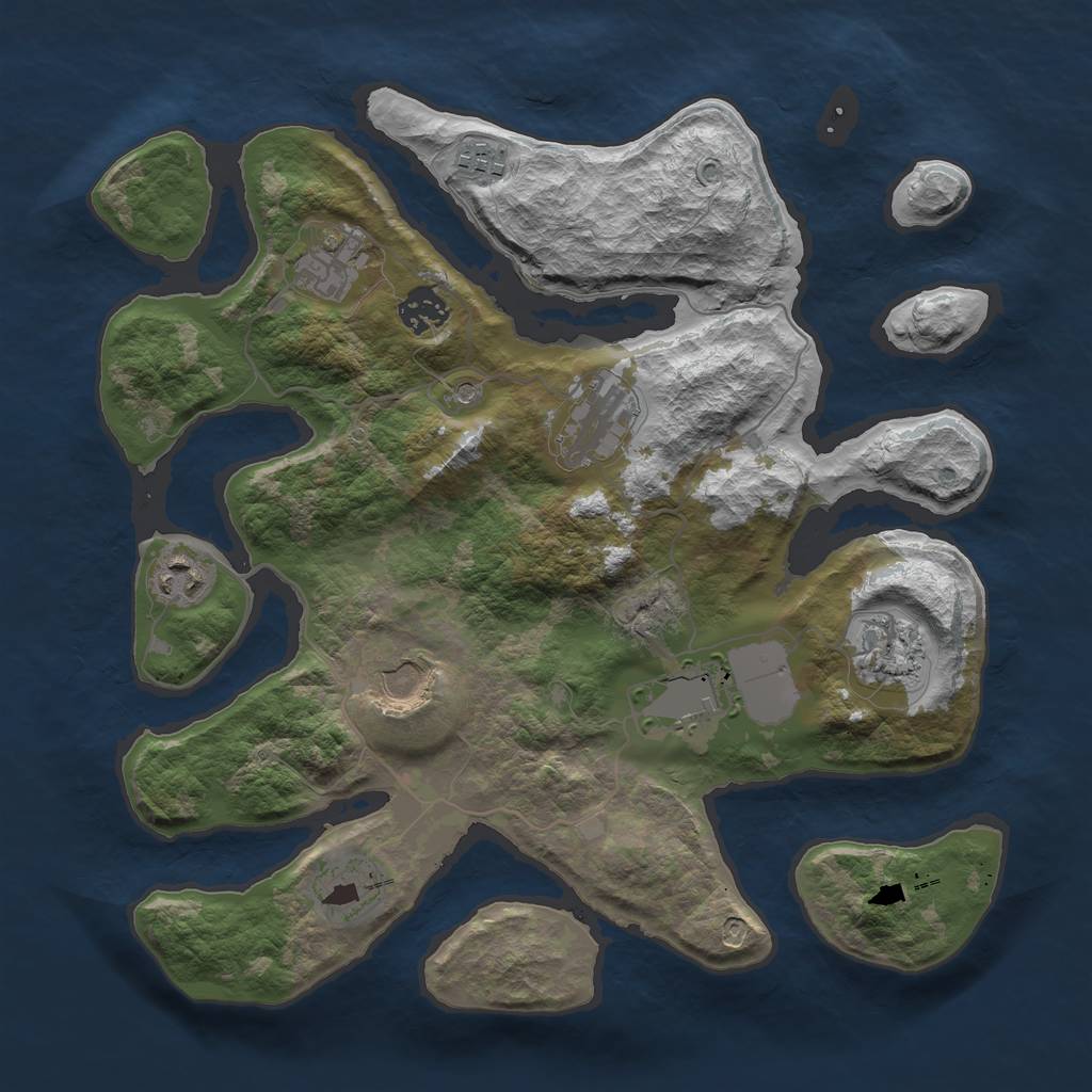 Rust Map: Barren, Size: 3500, Seed: 675, 12 Monuments