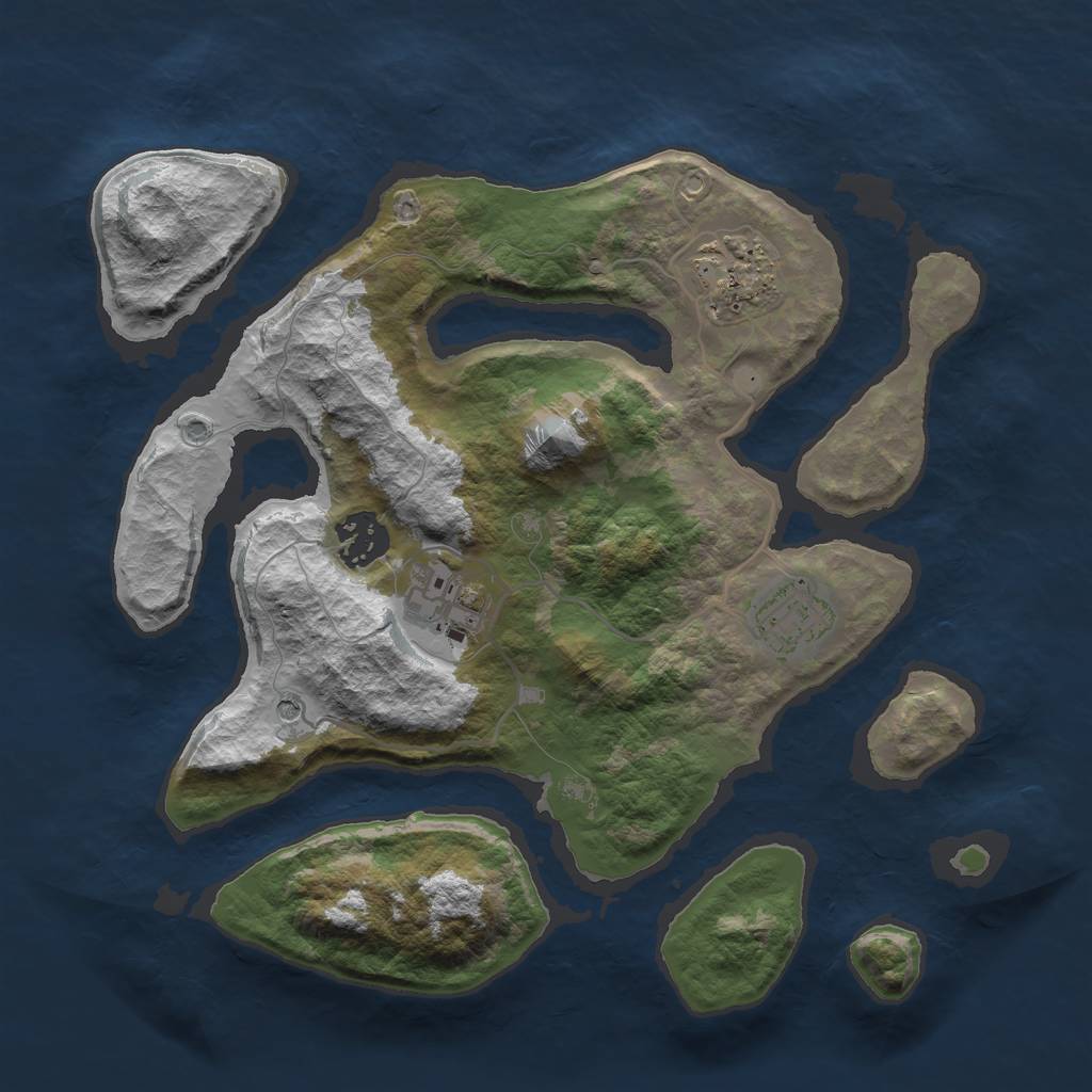 Rust Map: Barren, Size: 3000, Seed: 648538341, 7 Monuments