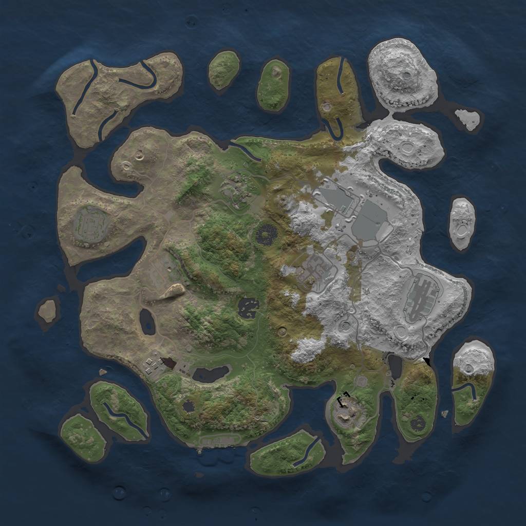 Rust Map: Procedural Map, Size: 3600, Seed: 33990422, 16 Monuments