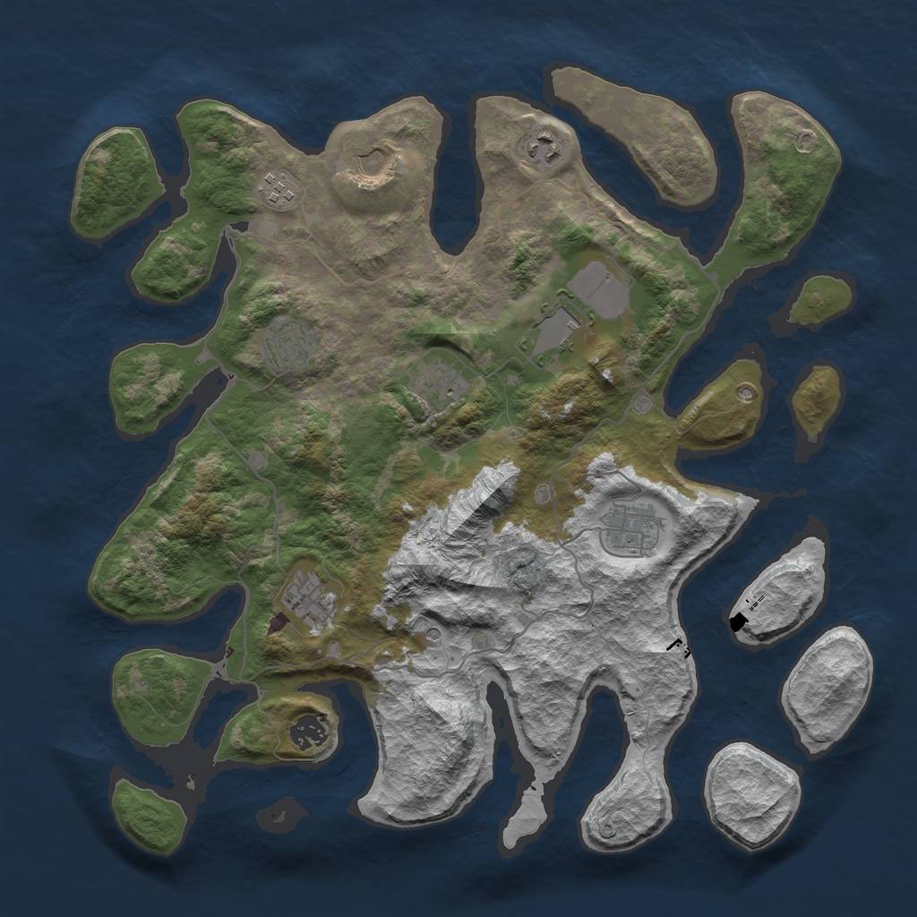 Rust Map: Barren, Size: 4000, Seed: 9, 12 Monuments