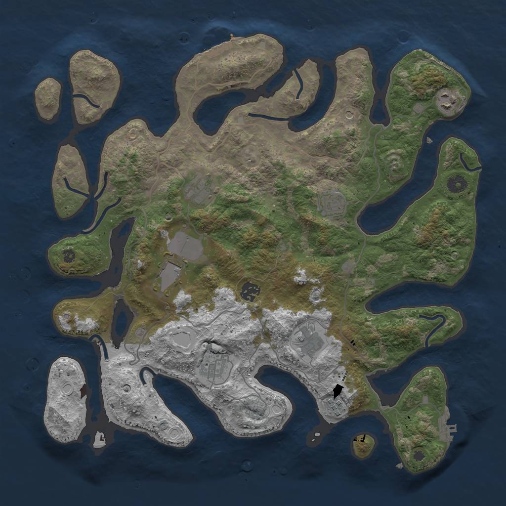 Rust Map: Procedural Map, Size: 4000, Seed: 3632, 16 Monuments