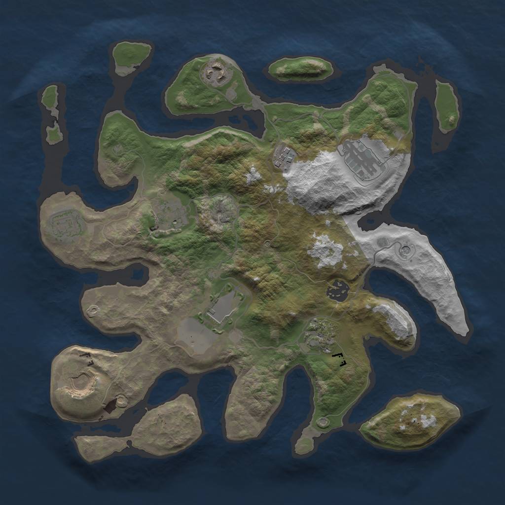 Rust Map: Barren, Size: 3500, Seed: 391865950, 12 Monuments