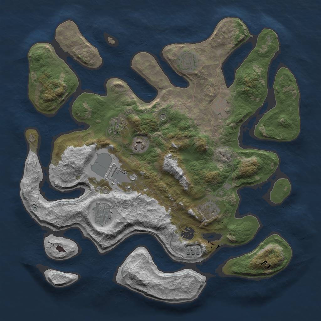 Rust Map: Barren, Size: 3750, Seed: 2053713317, 12 Monuments