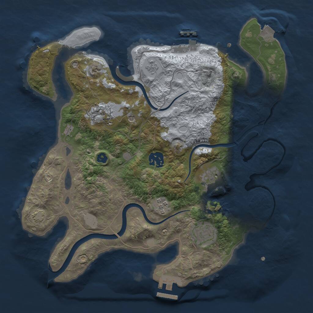 Rust Map: Procedural Map, Size: 3000, Seed: 350055, 11 Monuments