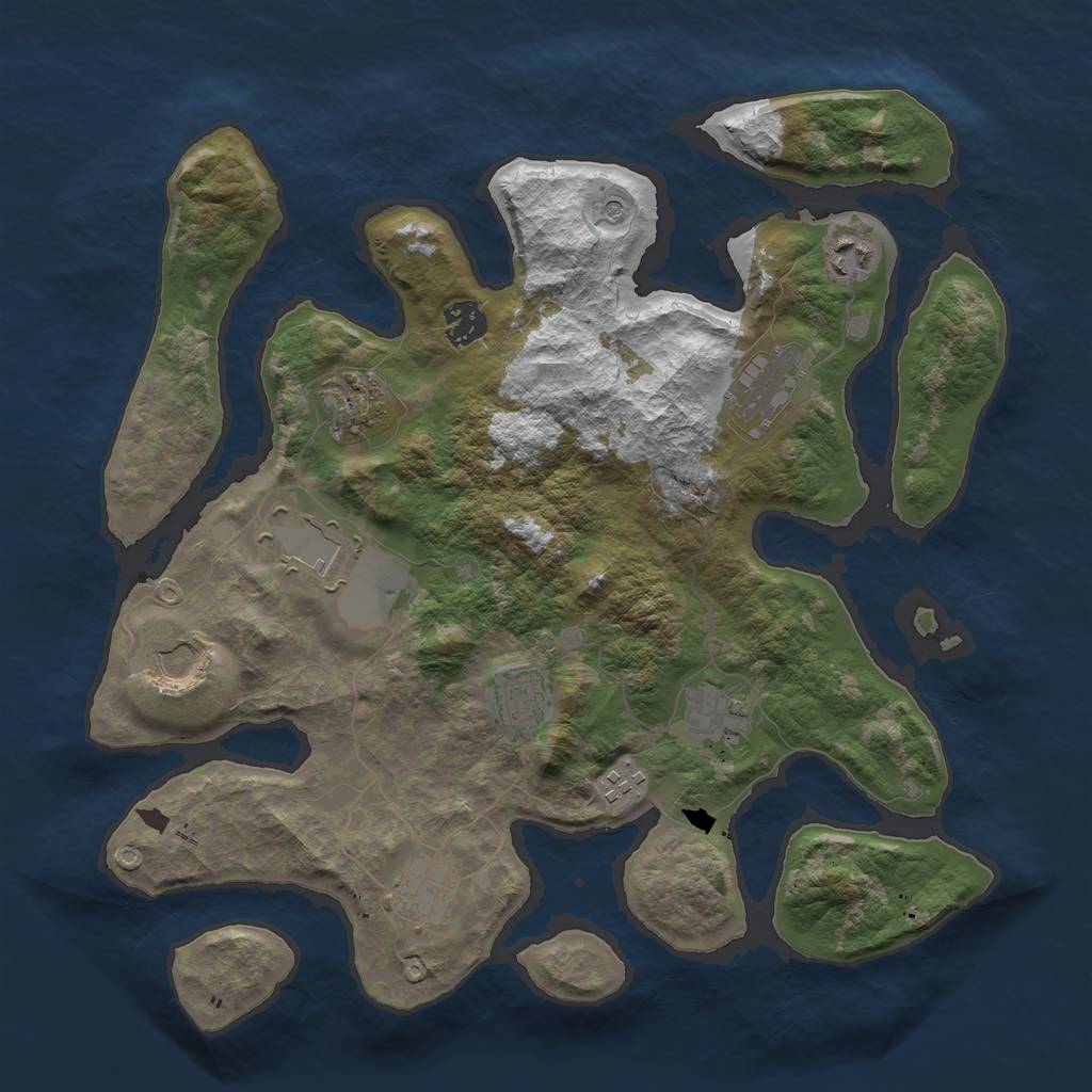 Rust Map: Barren, Size: 3700, Seed: 109602526, 13 Monuments