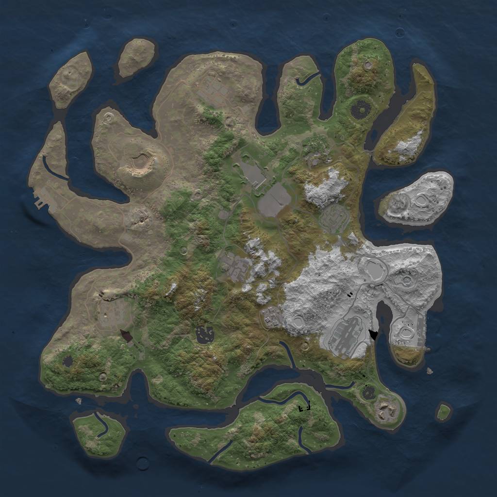 Rust Map: Procedural Map, Size: 3850, Seed: 1125093409, 19 Monuments