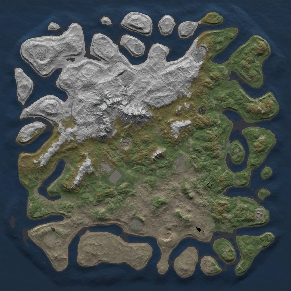 Rust Map: Barren, Size: 6000, Seed: 131313, 14 Monuments