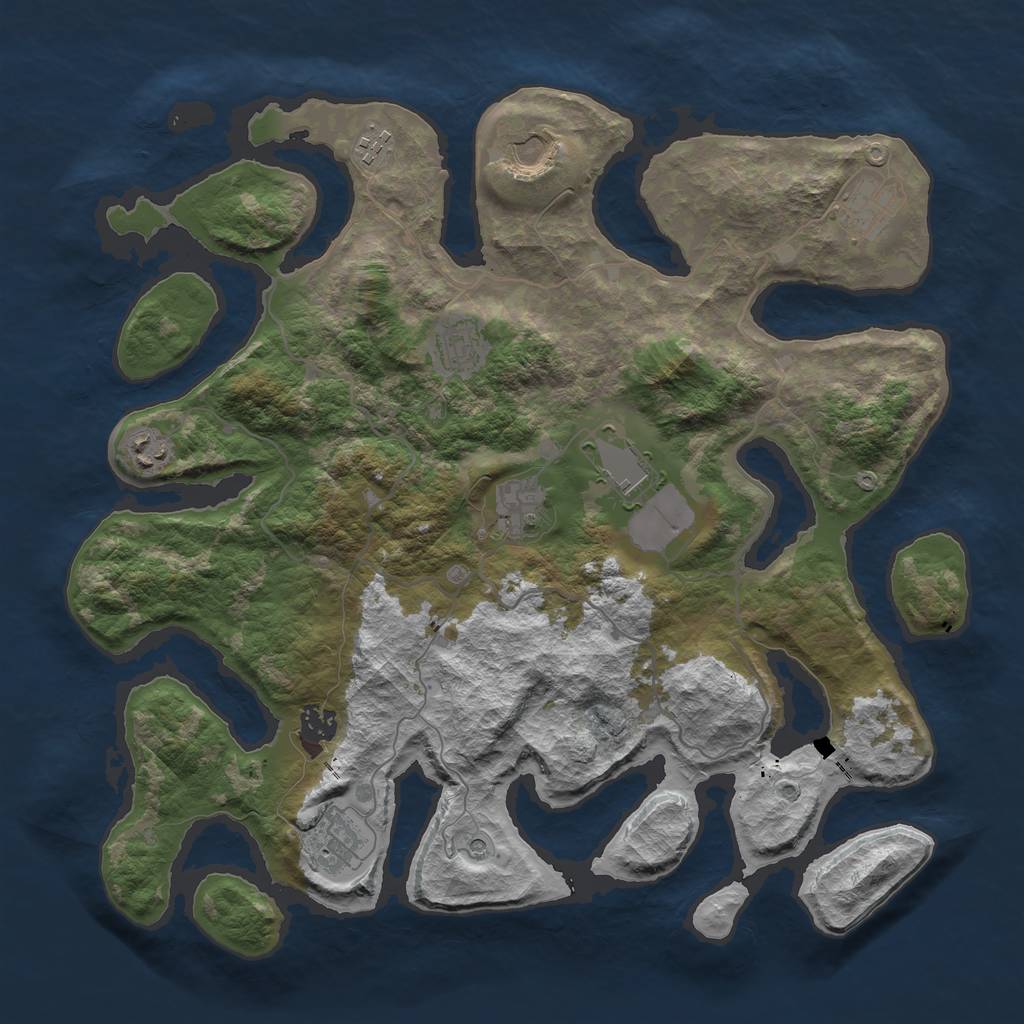 Rust Map: Barren, Size: 4000, Seed: 1859136491, 12 Monuments
