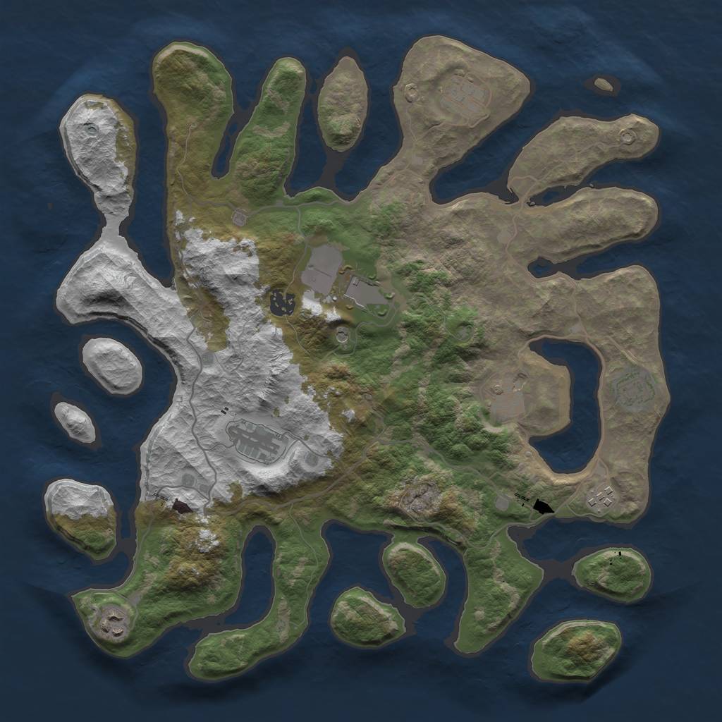 Rust Map: Barren, Size: 4000, Seed: 324, 11 Monuments
