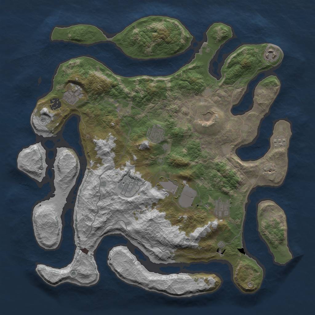 Rust Map: Barren, Size: 4000, Seed: 1563, 12 Monuments