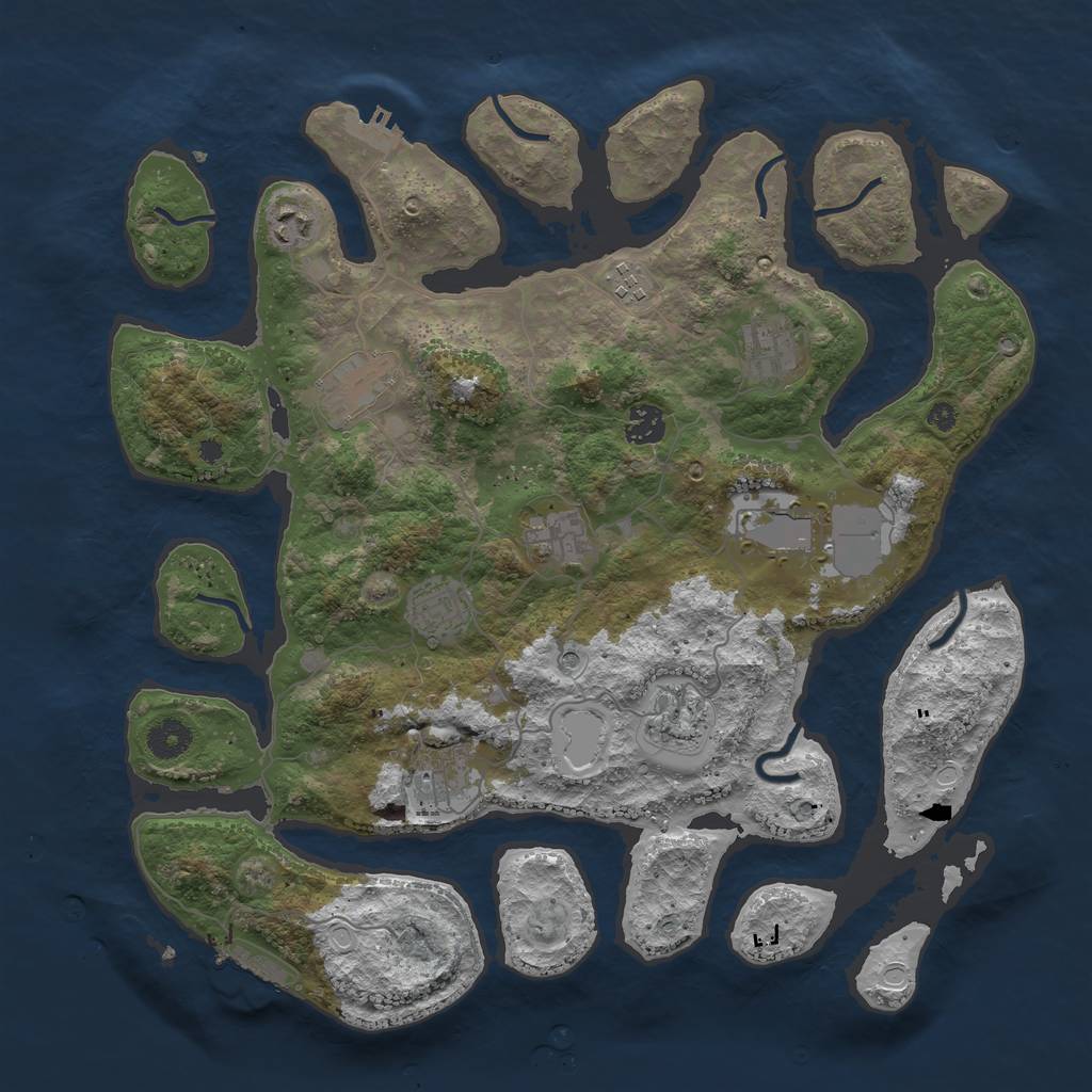 Rust Map: Procedural Map, Size: 3950, Seed: 2100502766, 18 Monuments