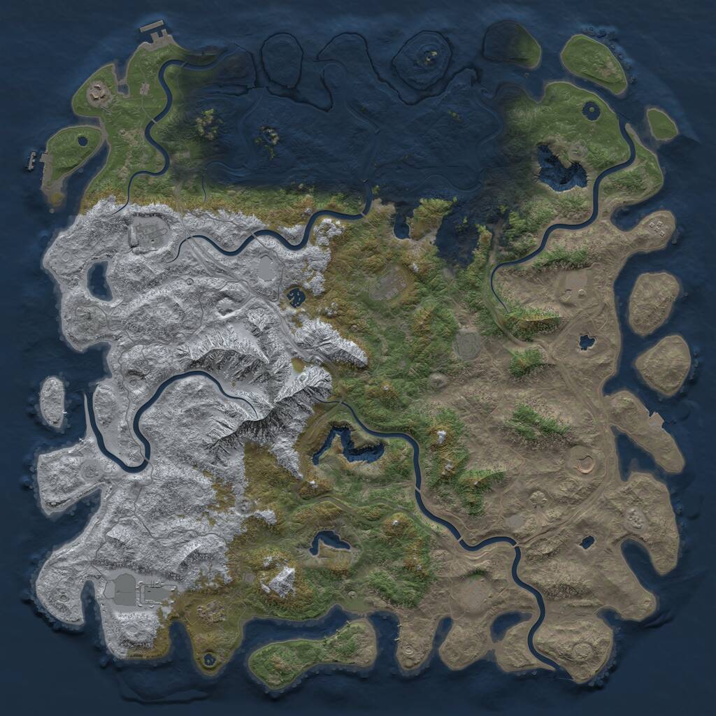 Rust Map: Procedural Map, Size: 6000, Seed: 889515302, 17 Monuments