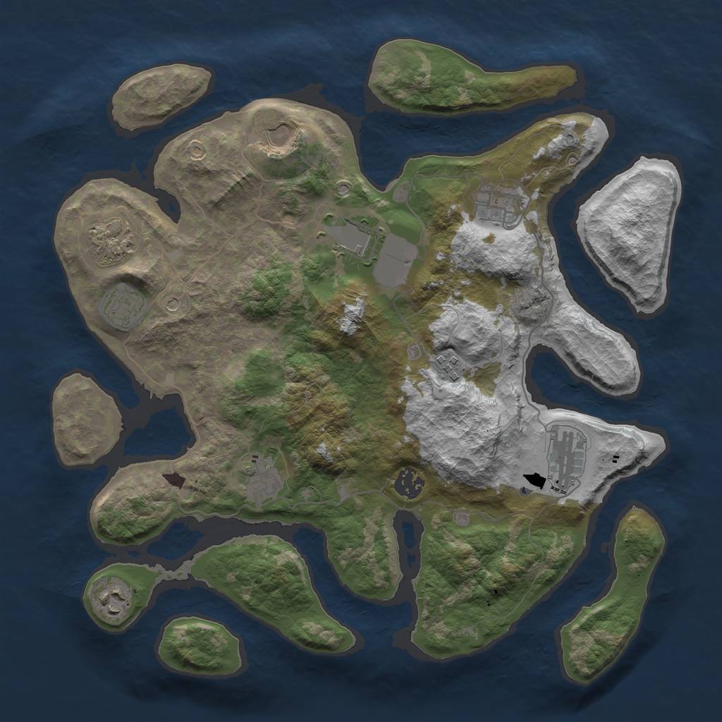 Rust Map: Barren, Size: 3700, Seed: 1516264017, 13 Monuments