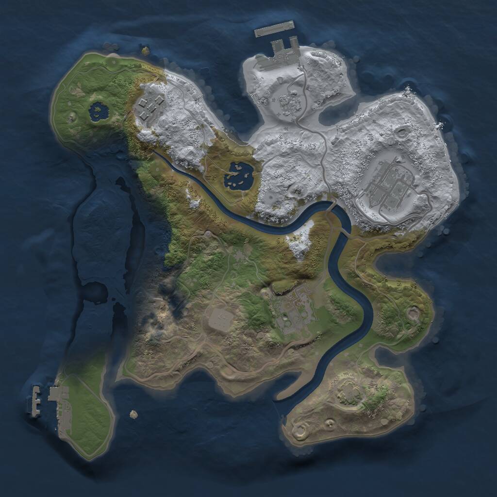Rust Map: Procedural Map, Size: 2500, Seed: 1001309834, 9 Monuments