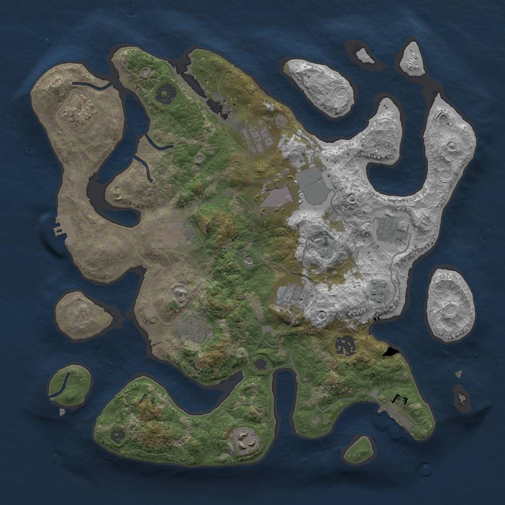 Rust Map: Procedural Map, Size: 3600, Seed: 334453662, 18 Monuments
