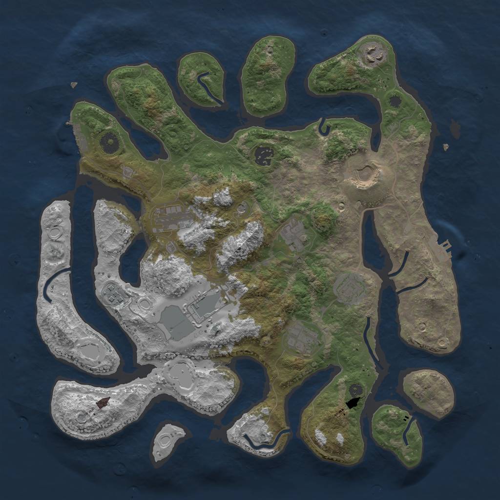 Rust Map: Procedural Map, Size: 3800, Seed: 877461, 17 Monuments