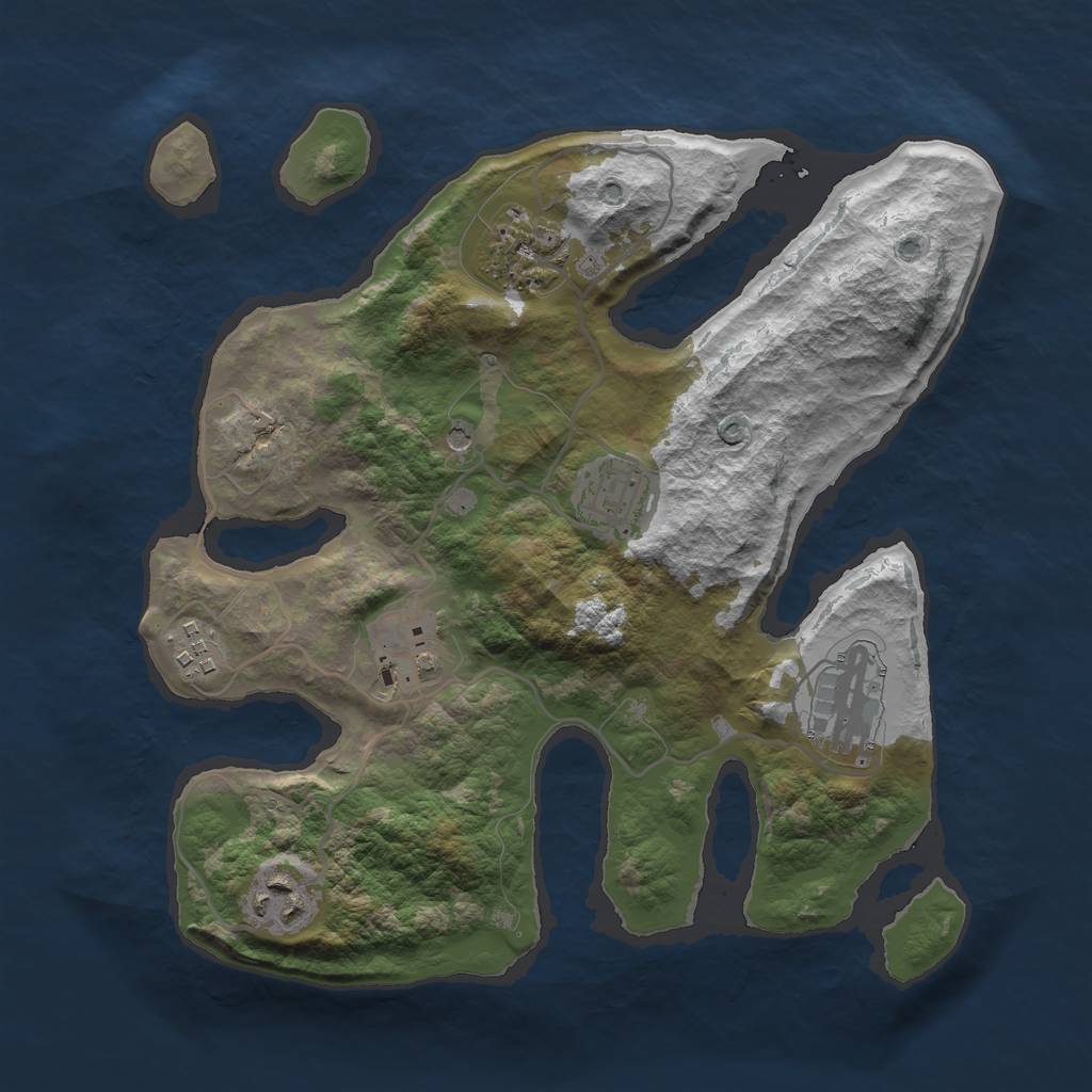 Rust Map: Barren, Size: 3000, Seed: 1996, 9 Monuments