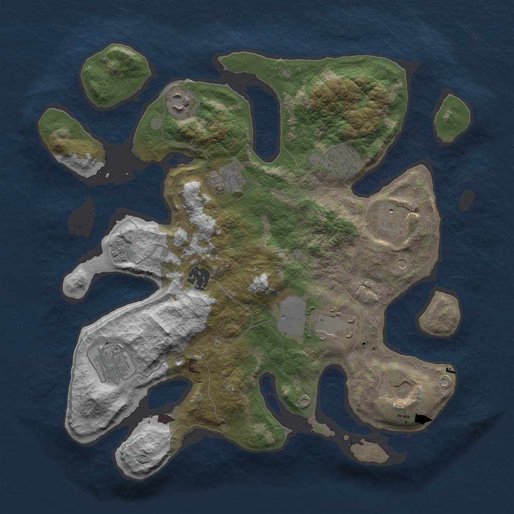 Rust Map: Barren, Size: 3500, Seed: 142233558, 12 Monuments