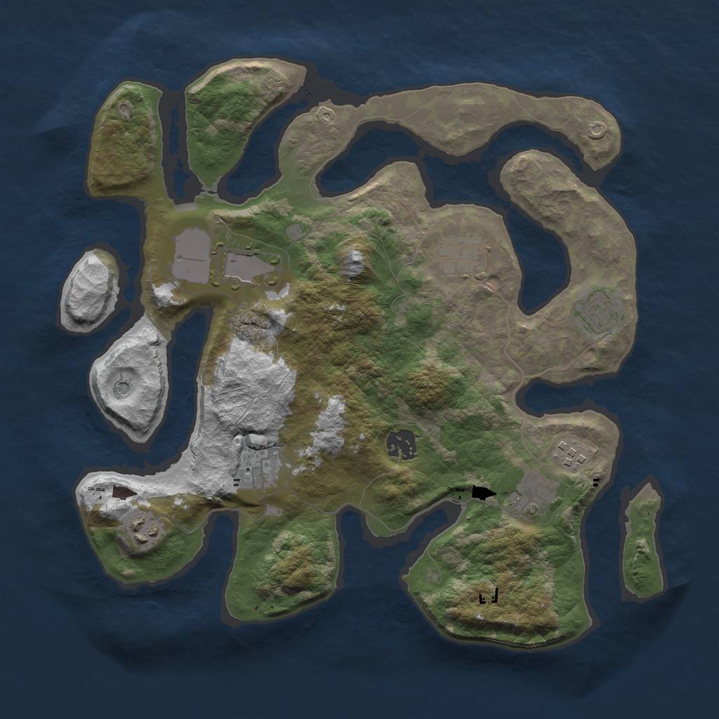 Rust Map: Barren, Size: 3500, Seed: 577771921, 11 Monuments