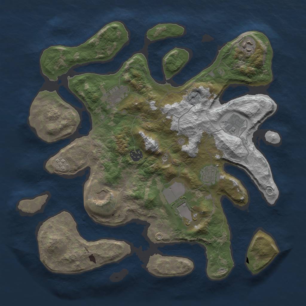 Rust Map: Barren, Size: 3650, Seed: 1337, 11 Monuments