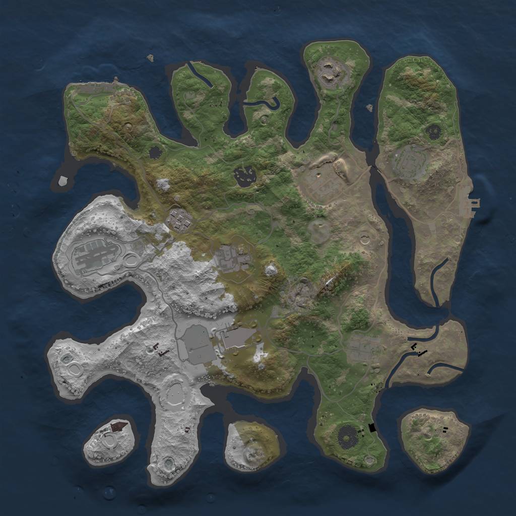 Rust Map: Procedural Map, Size: 3500, Seed: 1223660387, 17 Monuments