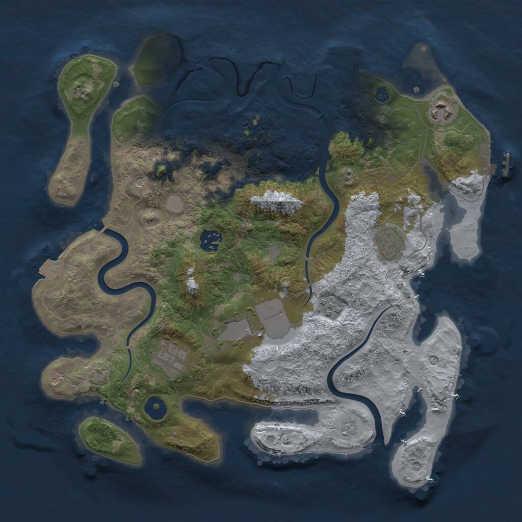 Rust Map: Procedural Map, Size: 3500, Seed: 456791382, 12 Monuments