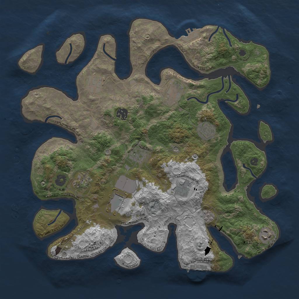 Rust Map: Procedural Map, Size: 3850, Seed: 592247542, 18 Monuments