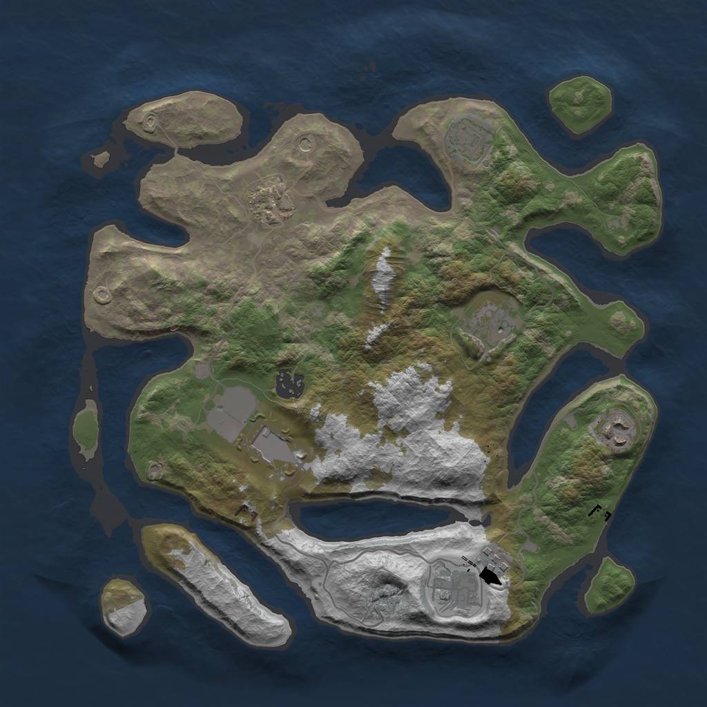Rust Map: Barren, Size: 3500, Seed: 1138912599, 11 Monuments