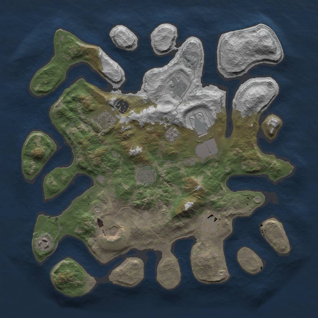 Rust Map: Barren, Size: 3785, Seed: 2147483645, 12 Monuments